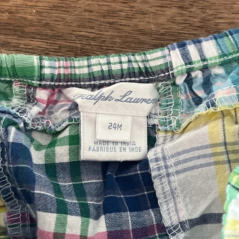 Ralph Lauren Girls Summer Dress 2T 24m Plaid Sleeveless With Bloomers Green Pink